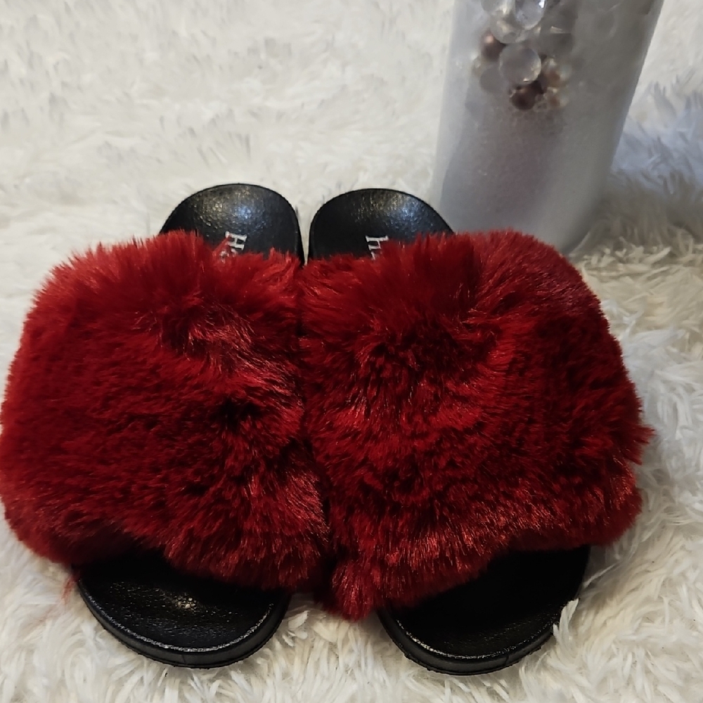 Fuzzy Red Slippers for Women